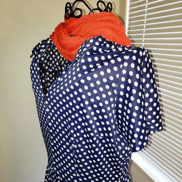 SOLD Vtg 60's Navy & White Housewife Polka Dot Front Zip Knee Length Dress S - Picture 5 of 12